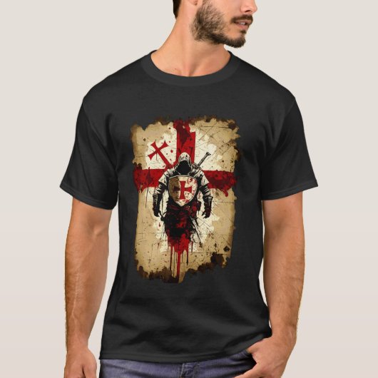 十字軍騎士テンプル騎士団シャツ十字軍ディストressed tシャツ (正面)