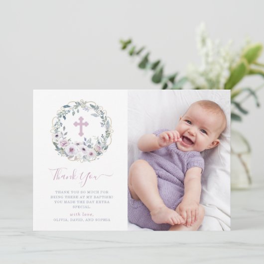 十字|の写真とのすみれ色の赤面|の花の洗礼 サンキューカード (スタンド正面)