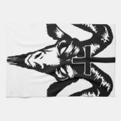十字(黒)が付いている悪魔的なヤギの頭部 キッチンタオル (横)
