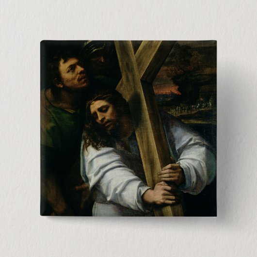 十字、c.1535 (パネルの油)を運んでいるイエス・キリスト 缶バッジ (正面)