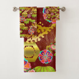 十日本の六菊文浴用タオル バスタオルセット