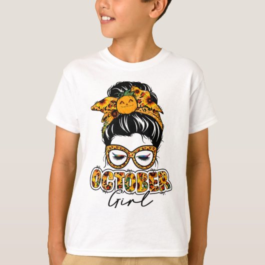 十月ガールハロウィンサンクスギビング秋誕生日 Tシャツ (正面)