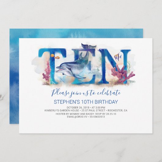 十誕生日招待状ザシーマリンパーク 招待状 (正面/裏面)