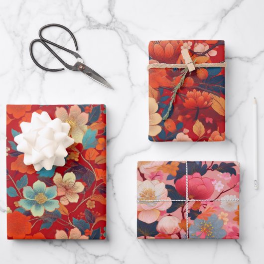 千代上友禅和紙スタイル柄 ラッピングペーパーシート (正面)