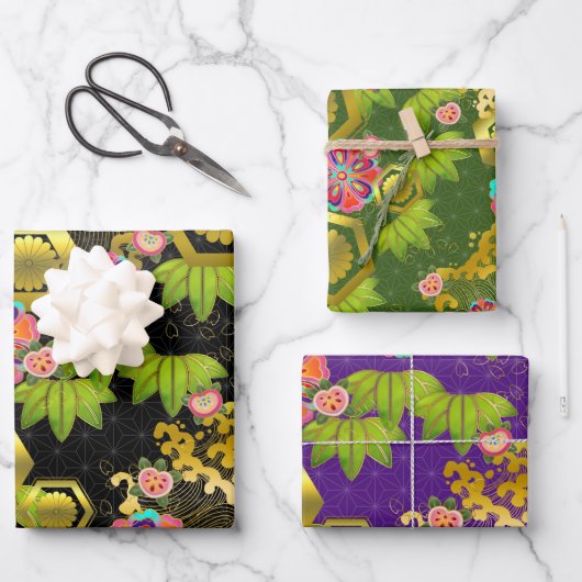 千代上友禅和紙スタイル柄 ラッピングペーパーシート (正面)