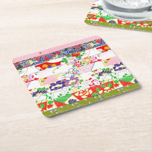 千代紙ライス紙柄 スクエアペーパーコースター (アングル)