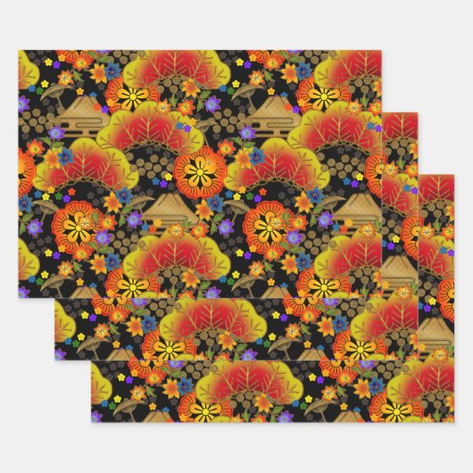 千代紙友禅スタイル柄包み紙 ラッピングペーパーシート (セット)