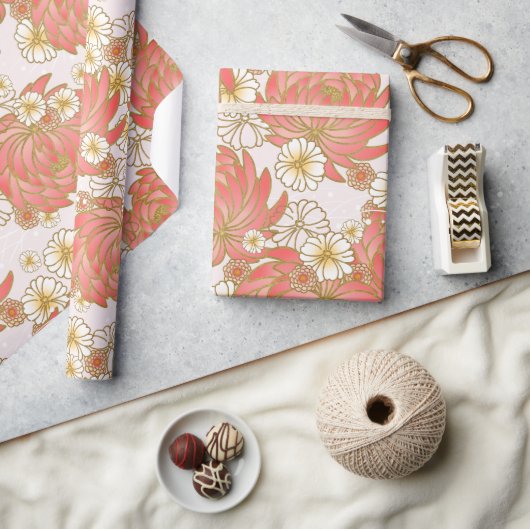 千代紙友禅スタイル柄包み紙 ラッピングペーパー (クラフト)