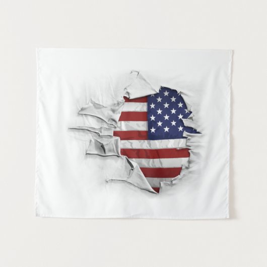 千切り、裂いた、アメリカ国旗 タペストリー (正面(横))