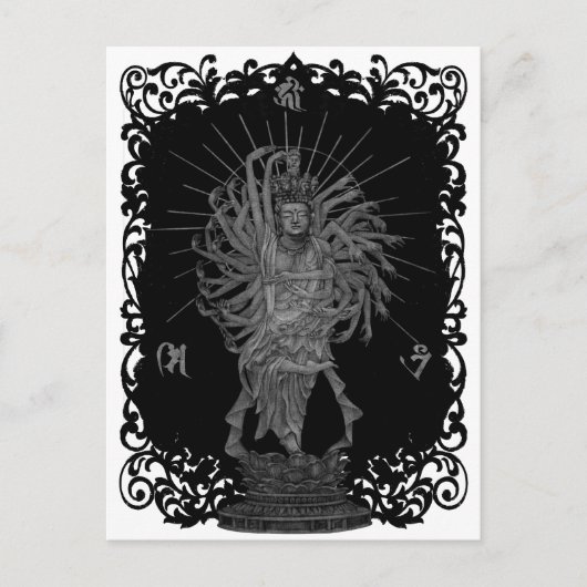 千手観音シェー 背景付き ポストカード (正面)