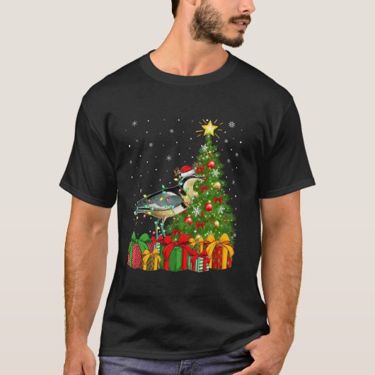千鳥バードクリスマスツリー照明サンタハットクローバーCh Tシャツ (正面)