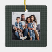 千鳥格子のクラシックグリーンワンフォトクリスマス セラミックオーナメント (正面)