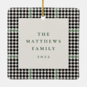 千鳥格子のクラシックグリーン1枚パーソナライズされた セラミックオーナメント (裏面)