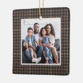 千鳥格子のクラシックニュートラル1枚のクリスマス セラミックオーナメント (左)