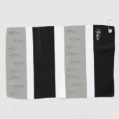 千鳥格子のパターン（の模様が）ある木モノグラムの ゴルフタオル (横)