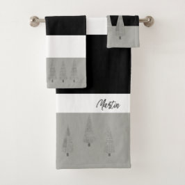 千鳥格子のパターン(の模様が)ある木モノグラムの バスタオルセット