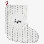 千鳥格子の木のパタモノグラムのーン ラージクリスマスストッキング (正面)