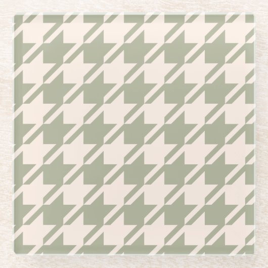 千鳥格子の緑+クリームLgパターン ガラスコースター (正面)