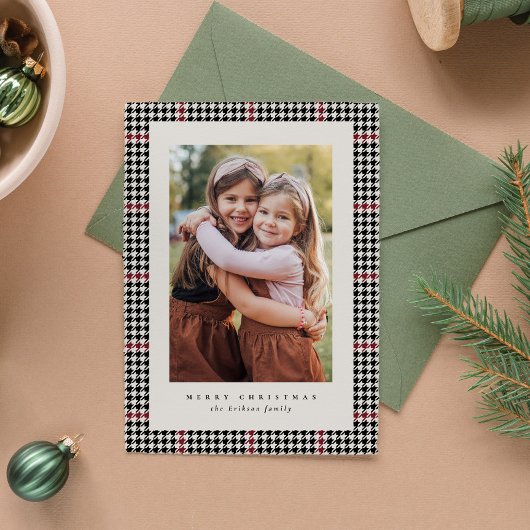 千鳥格子の赤黒一枚クラシック シーズンカード