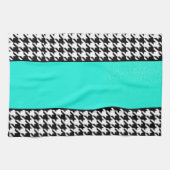 千鳥格子の,ティール(緑がかった色),白黒市松模様に キッチンタオル (横)