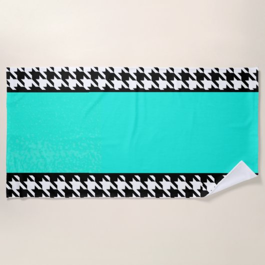 千鳥格子の,ティール（緑がかった色），白黒市松模様に ビーチタオル (正面)