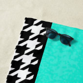 千鳥格子の,ティール(緑がかった色),白黒市松模様に ビーチタオル (インサイチュ)