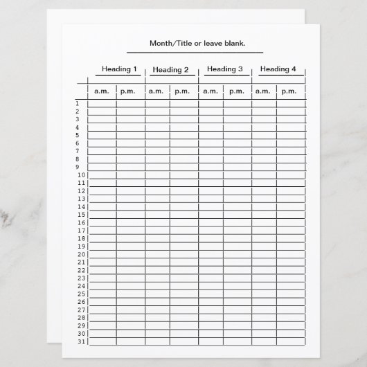 午前のグラフの毎月4列グラフ (正面/裏面)