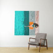 午前中プールのそばに横たわっている女性 タペストリー (インサイチュ(横))