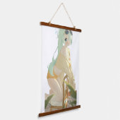 午後に椅子に腰を下ろしているアニメガール。 吊り下げ型タペストリー (傾斜あり)