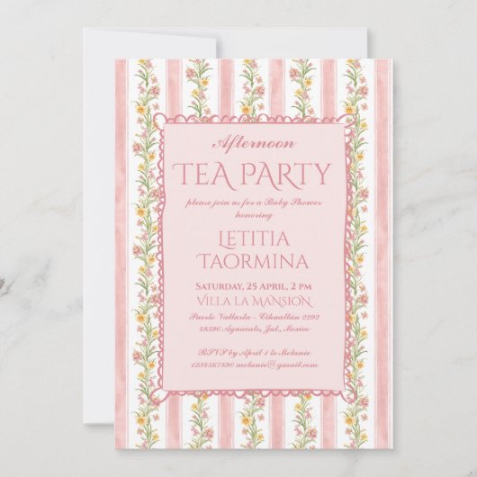 午後のお茶パーティー大千年の赤ちゃんシャワー 招待状 (正面)