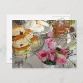 午後のティー ポストカード スコーン ピンクの花 ティーポット (正面/裏面)