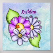 午後の喜び水の色のドードルフラワーポスター ポスター (正面)