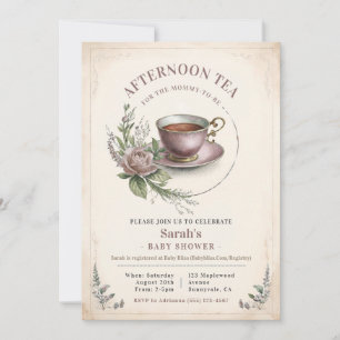 午後エレガントティーベイビーシャワー招待状女の子 招待状