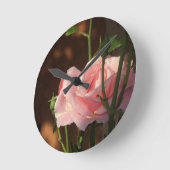 午後独身のにピンク色のバラ ラウンド壁時計 (傾斜)