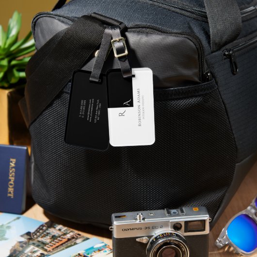 半エレガントモダン黒ハーフホワイトモノグラムの ラゲッジタグ (正面&裏面)