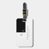 半エレガントモダン黒ハーフホワイトモノグラムの ラゲッジタグ (正面縦)