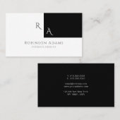 半エレガントモダン黒ハーフホワイトモノグラムの 名刺 (正面/裏面)