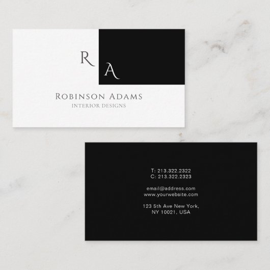 半エレガントモダン黒ハーフホワイトモノグラムの 名刺 (正面/裏面)