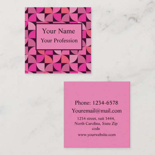 半カスタム世紀の幾何モダンパターンのピンク スクエア名刺 (正面/裏面)