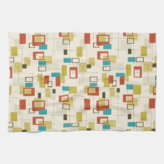 半カラフルモダン世紀のレトロ模様 キッチンタオル (横)