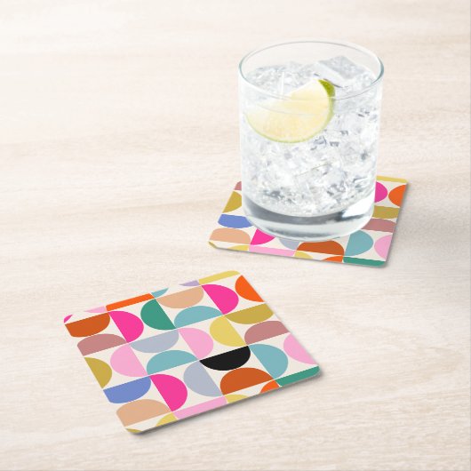 半カラフル世紀の抽象芸術パタモダンーン スクエアペーパーコースター (インサイチュ)