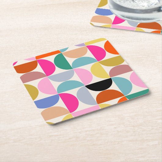 半カラフル世紀の抽象芸術パタモダンーン スクエアペーパーコースター (アングル)