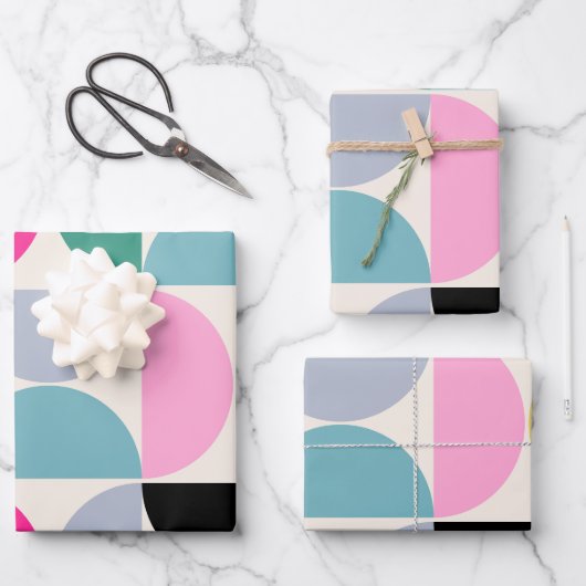 半カラフル世紀の抽象芸術パタモダンーン ラッピングペーパーシート (正面)