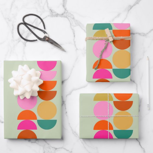 半カラフル世紀幾何モダングリーン ラッピングペーパーシート (正面)