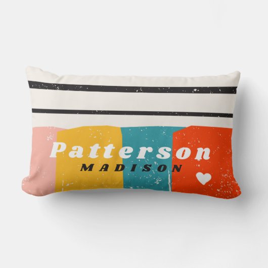 半カラフル世紀抽象芸術パーソナライズされた名 ランバークッション (正面)