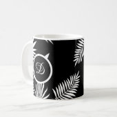 半モダン世紀葉の熱帯黒と白 コーヒーマグカップ (正面左)