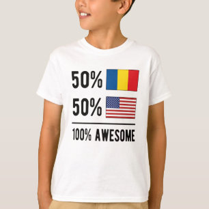半ルーマニア半米国旗ルーマニア Tシャツ