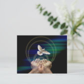 半光沢，標準サイズ，平和とハト ポストカード (スタンド正面)