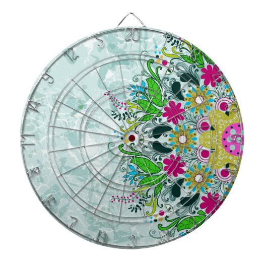 半円カラフルレトロフローラ渦巻き ダーツボード (正面)
