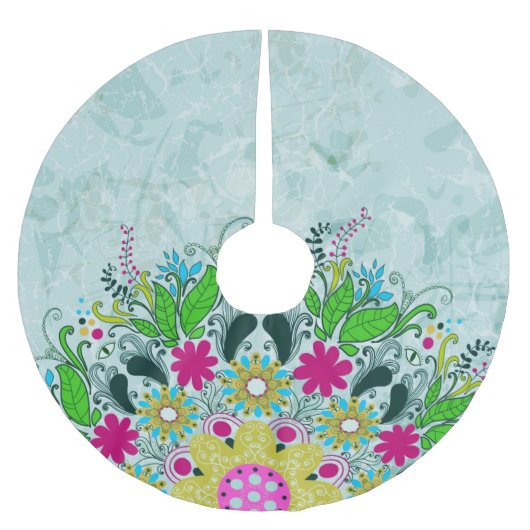 半円カラフルレトロフローラ渦巻き ブラッシュドポリエステルツリースカート (正面)